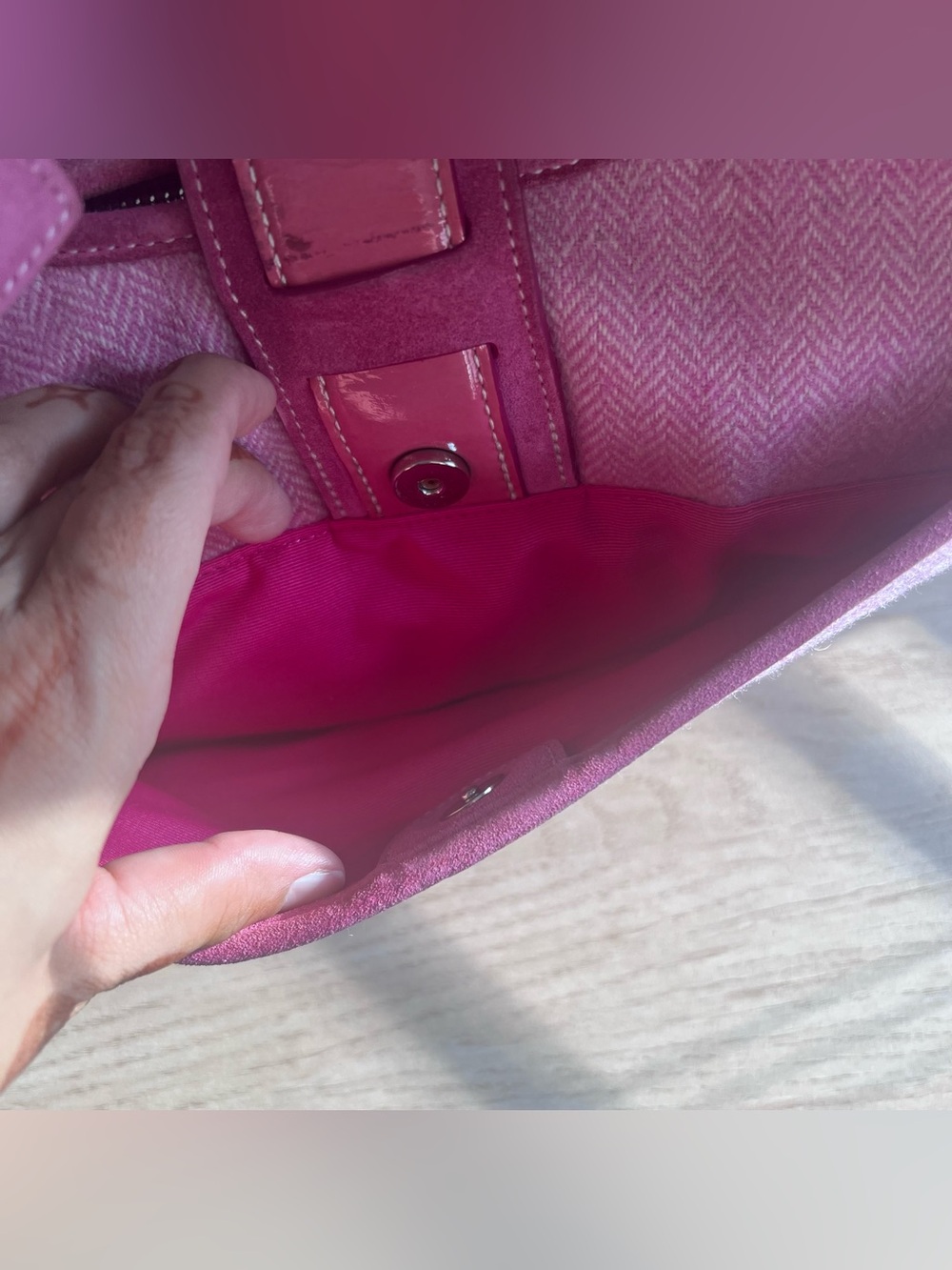 Vintage Coach Pink Herringbone Tweed Leather Hobo Handbag - Picture 8 of 9